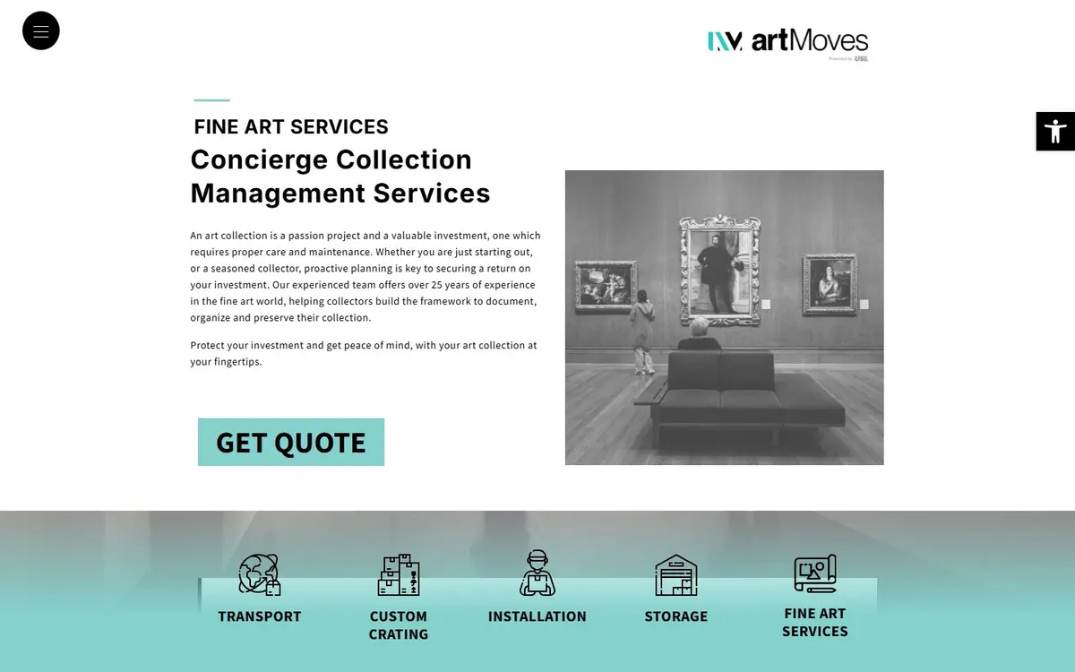 The ArtMoves site after the rebrand: concierge collection management services