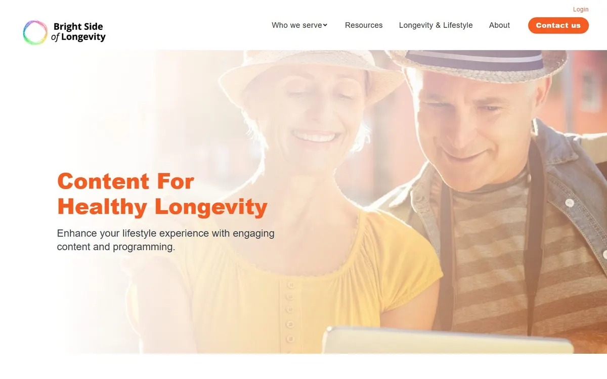 The Bright Side of Longevity site: a program page with a video and a reading list