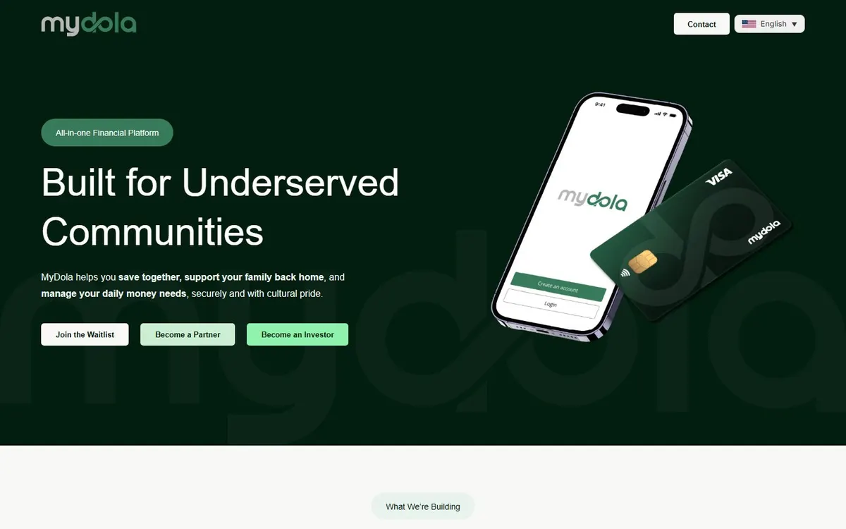 The mydola landing page: a banking-grade brand for diaspora customers